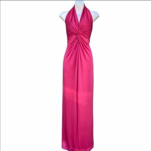 Halston Heritage hot pink halter gown dress 8